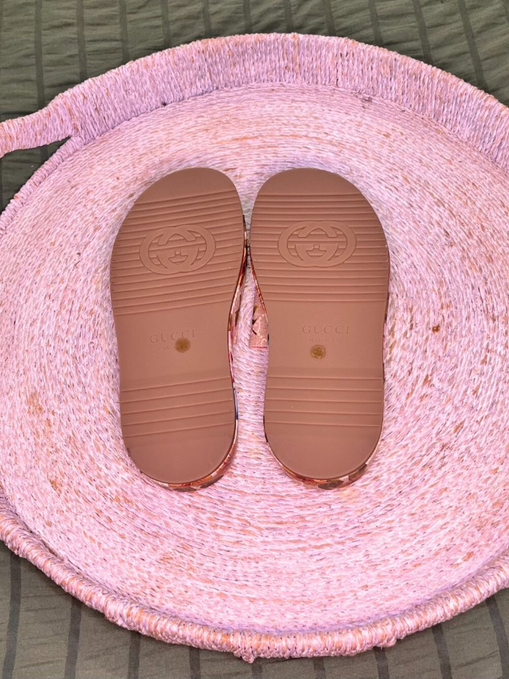 Gucci Beige & Pink Floral Monogram Platform Slide Sandals - Picture 2 of 4